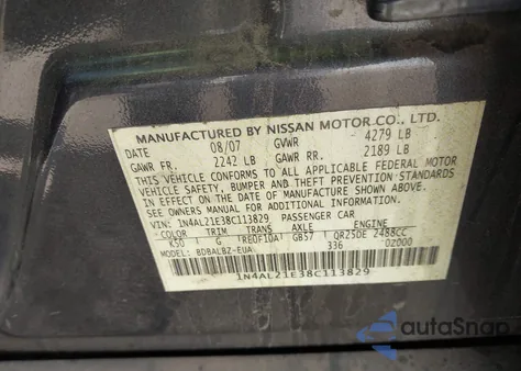 2008 Nissan Altima 2.5 S from USA, damaged, VIN 1N4AL21E38C113829